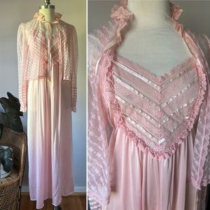 Vintage 60’s Gilligan O'malley Pink Pinafore Nightgown with Matching Bed Jacket